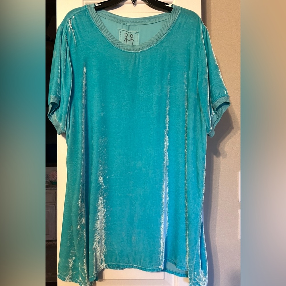 Johnny Was Turquoise Velvet Short Sleeve Top